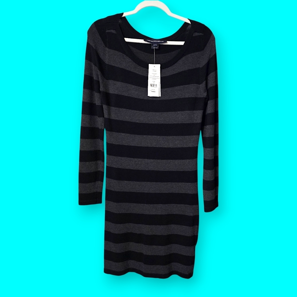 HP🎉 French Connection Black and Gray Striped Sweater Dress - Size 10